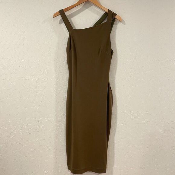 Lauren Ralph Lauren Dresses & Skirts - ~ Lauren Ralph Lauren 8 Cocktail Dress LRL Lined Midi Stretch Olive Asymmetrical